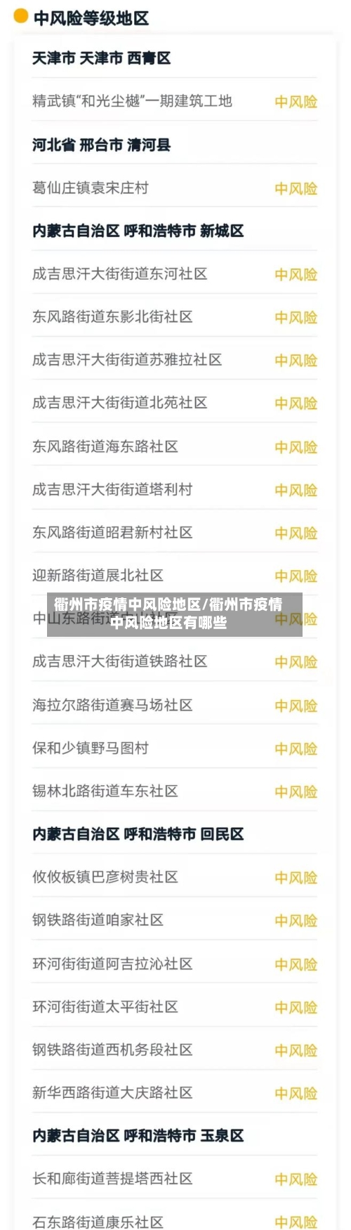 衢州市疫情中风险地区/衢州市疫情中风险地区有哪些